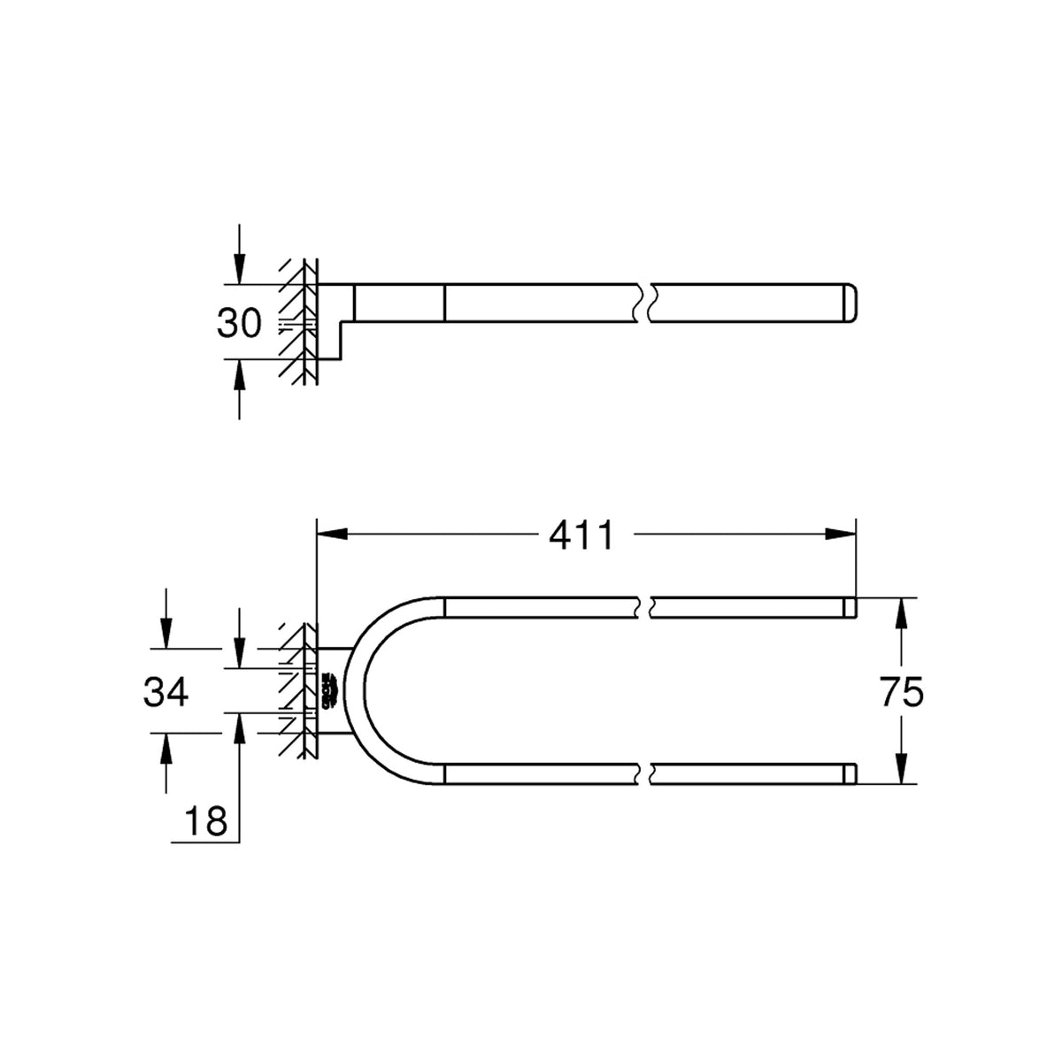 Grohe Selection İkili Havluluk, Altın - Teknik Çizim