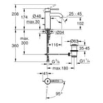 Grohe Essence Lavabo Bataryası, Krom - Teknik Çizim