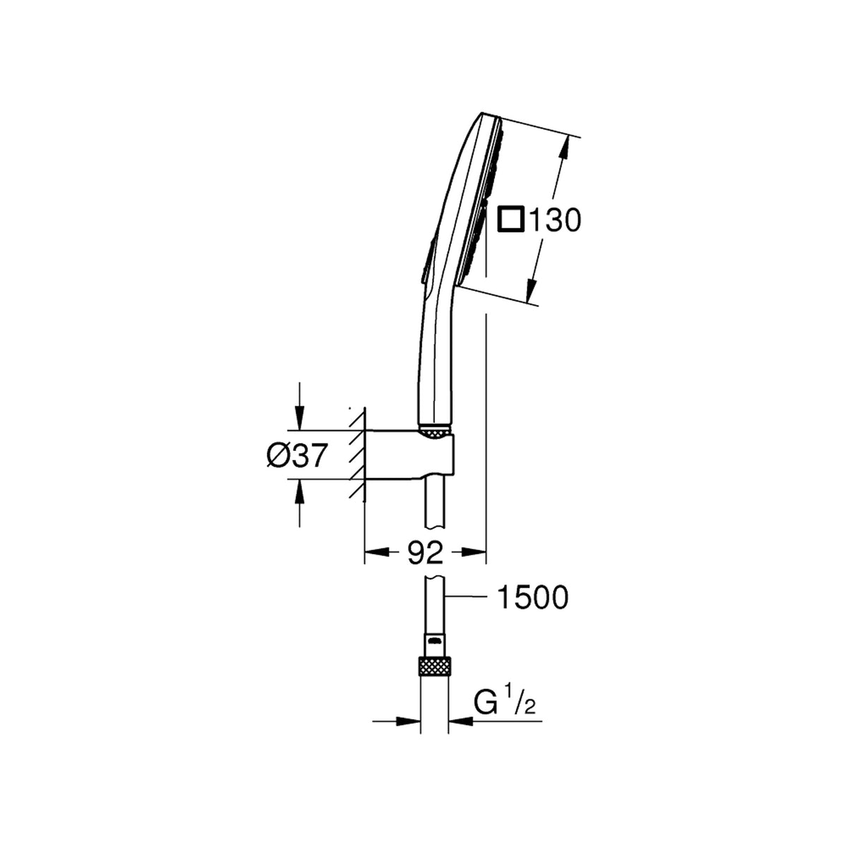 Grohe RainShower SmartActive 130 Cube El Duşu, 3 Akışlı - Teknik Çizim
