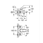Grohe Cubeo Banyo Bataryası - Teknik Çizim
