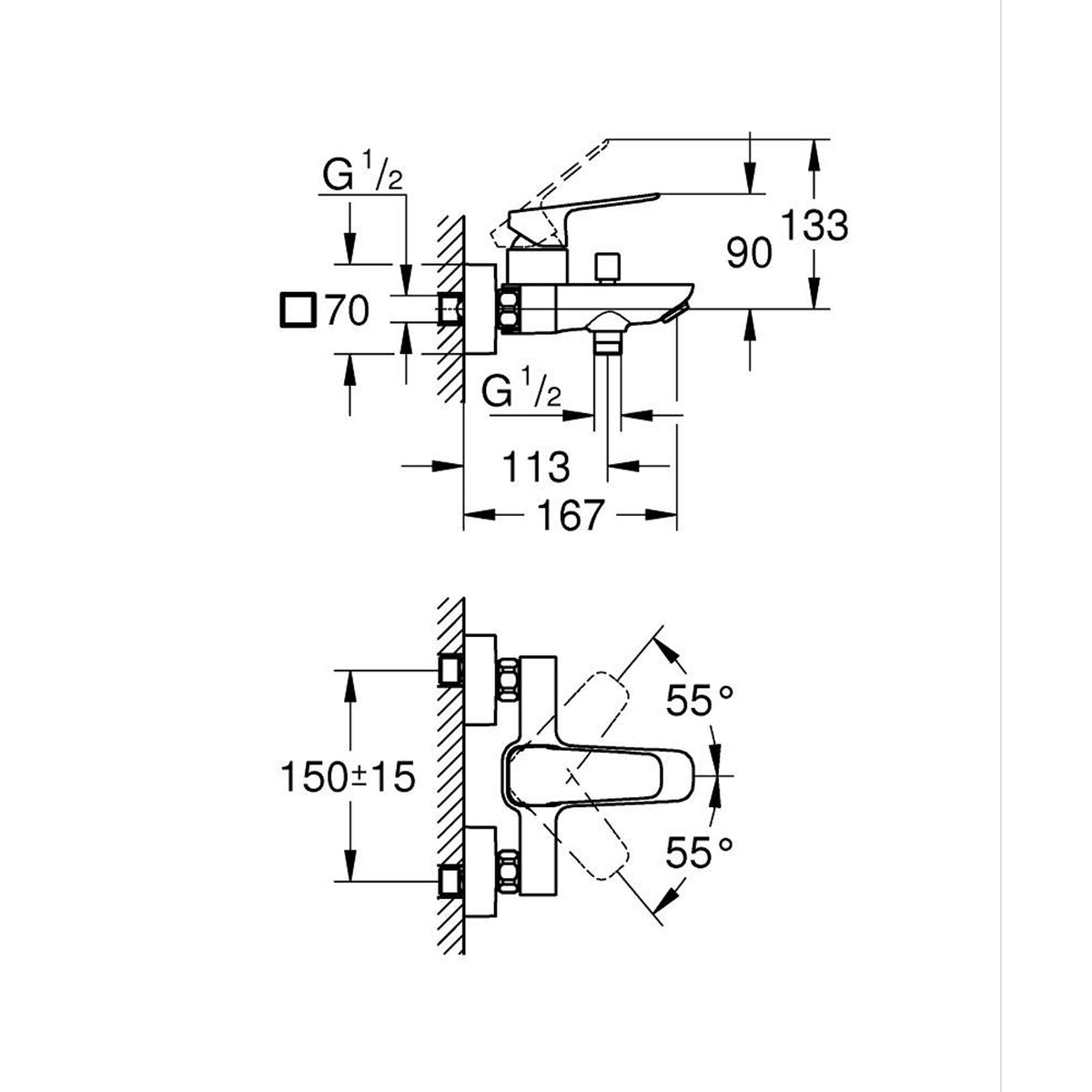 Grohe Cubeo Banyo Bataryası - Teknik Çizim