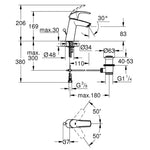 Grohe Eurosmart Lavabo Bataryası (Sifon Kumandalı) - Teknik Çizim