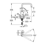 Grohe Eurodisc Cosmopolitan Eviye Bataryası - Teknik Çizim