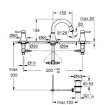 Grohe Grandera 3 Delikli Lavabodan Ankastre Sifon Kumandalı Lavabo Bataryası (M-Boy) Krom-Altın - Teknik Çizim