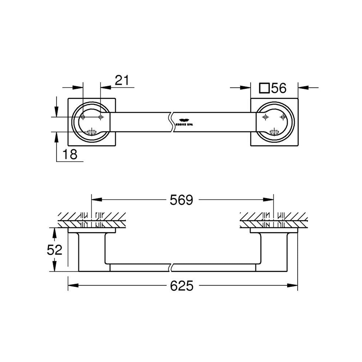 Grohe Allure Uzun Havluluk, Altın - Teknik Çizim