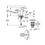 Grohe Concetto Lavabo Bataryası (S-Boy) - Teknik Çizim
