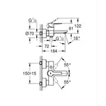 Grohe Lineare Banyo Bataryası, Paslanmaz Çelik - Teknik Çizim