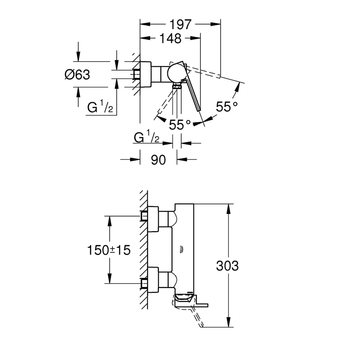 Grohe Plus Duş Bataryası - Teknik Çizim
