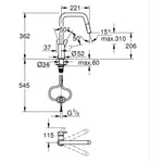 Grohe Start Siyah Çekilebilir Evye Bataryası 306312430 - Teknik Çizim