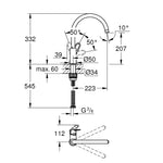 Grohe BauFlow Eviye Bataryası - Teknik Çizim