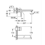 Grohe Lineare Ankastre 2 Delikli Lavabo Bataryası (Sıva Üstü Grubu), Mat Siyah - Teknik Çizim