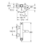 Grohe Grandera Banyo Bataryası, Krom-Altın - Teknik Çizim