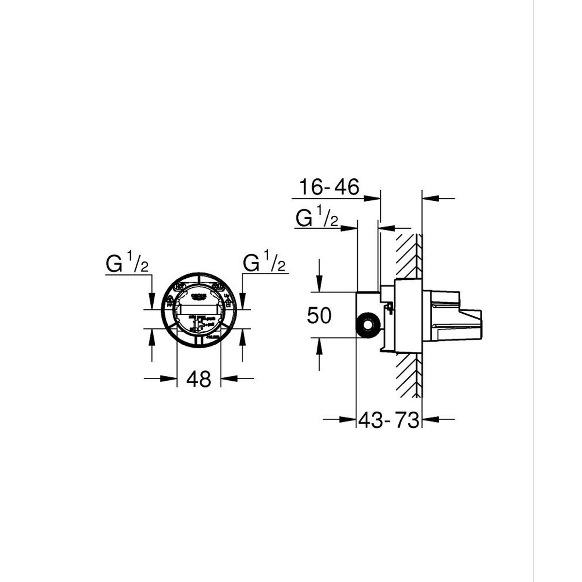 Grohe Cubeo Ankastre Duş Bataryası (Sıva Altı Grubu) - Teknik Çizim