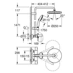 Grohe Tempesta System 250 Duvara Monte Termostatik Banyo Bataryalı Duş Kolonu - Teknik Çizim
