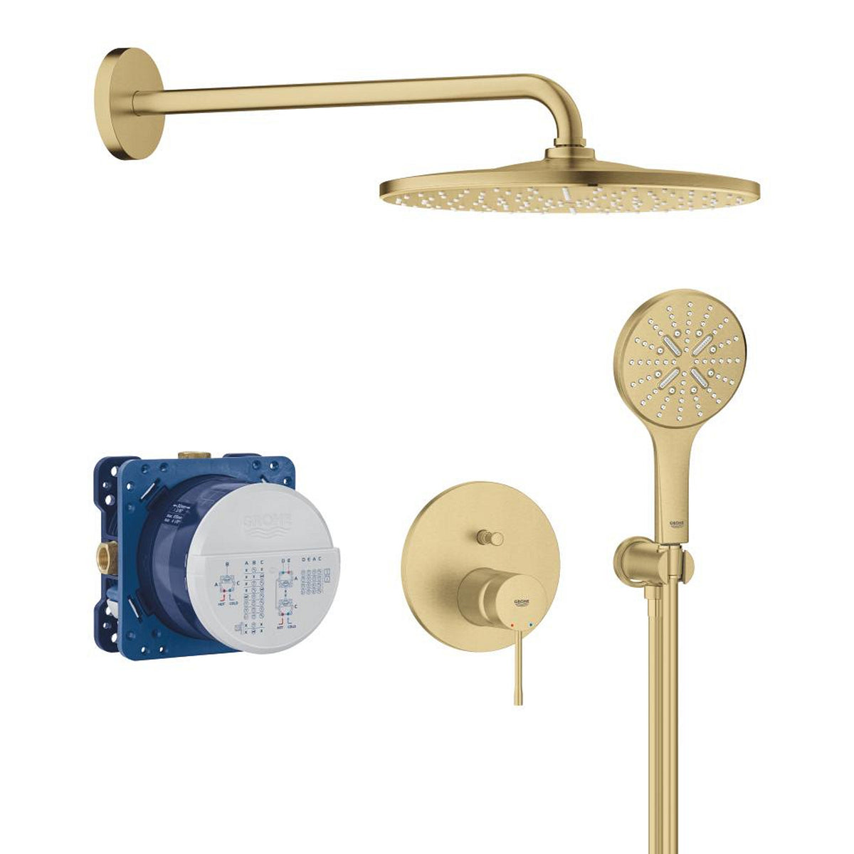 Grohe Essence Ankastre Banyo/Duş Bataryası, Tepe ve El Duşu Seti, Fırçalı Altın - Ürün Görseli