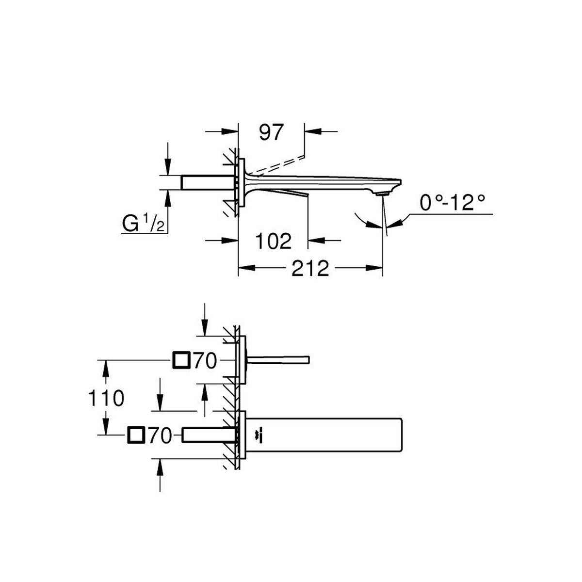 Grohe Allure Ankastre Lavabo Bataryası (Sıva Üstü Grubu) - Teknik Çizim