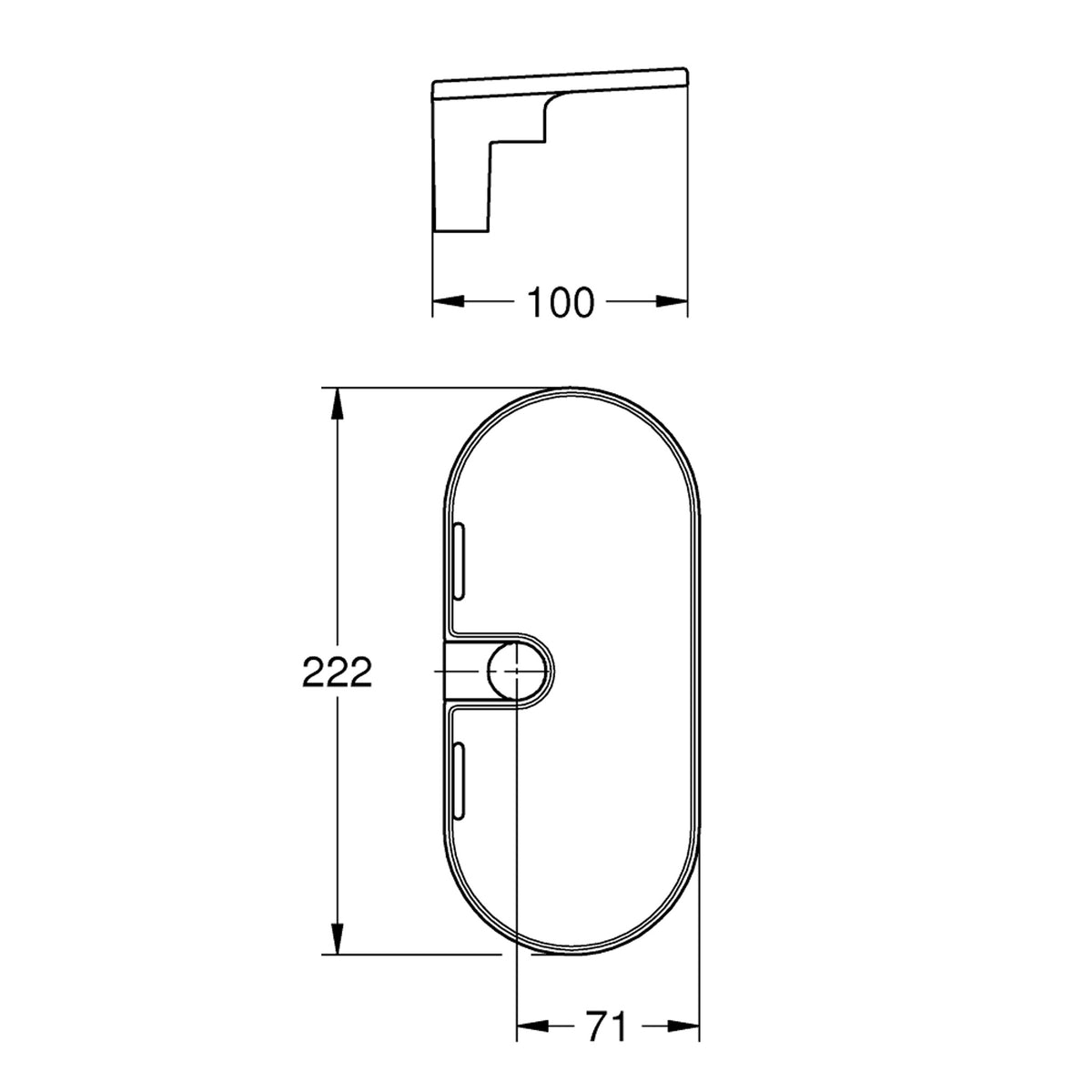 Grohe Tempesta EasyReach Etajerli Sabunluk, Akrilik, Sürgülü Duş Takımları İçin - Teknik Çizim