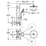 Grohe Euphoria System 210 Duvara Monte Termostatik Duş Bataryalı Duş Sistemi - Teknik Çizim