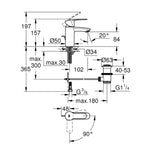 Grohe Eurostyle Lavabo Bataryası (Sifon Kumandalı) - Teknik Çizim