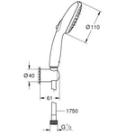 Grohe Tempesta 110 El Duş Takımı, 3 Akışlı - Teknik Çizim