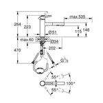 Grohe Concetto Spiralli Eviye Bataryası, Paslanmaz Çelik - Teknik Çizim