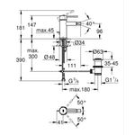 Grohe Essence Sifon Kumandalı Bide Bataryası (S-Boy) Fırçalı Sert Grafit - Teknik Çizim