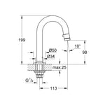 Grohe Lavabodan Musluk, Tek Su Girişli, Paslanmaz Çelik - Teknik Çizim