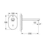 Grohe Eurosmart Cosmopolitan E Ankastre Fotoselli Lavabo Bataryası, Tek Su Girişli (Sıva Üstü Grubu), Paslanmaz Çelik - Teknik Çizim