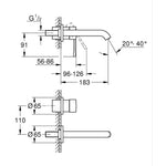 Grohe Essence New Duvardan Ankastre Lavabo Bataryası (Sıva Üstü Grubu), Hayalet Siyah - Teknik Çizim