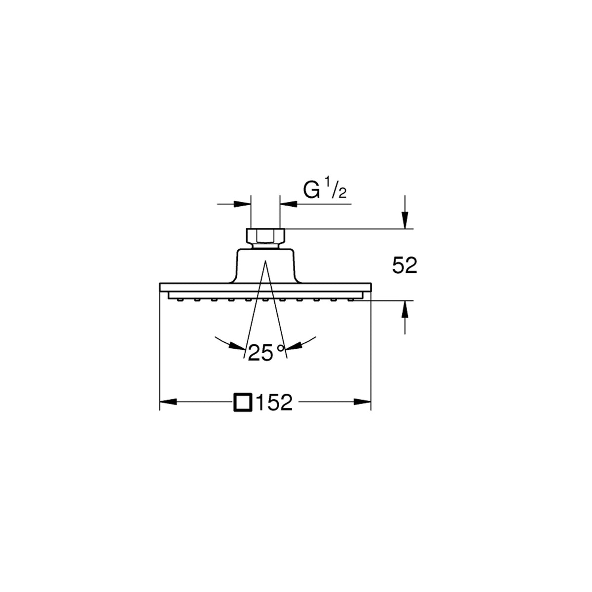 Grohe Euphoria Tepe Duşu, 1 Akışlı, 15x15 cm - Teknik Çizim