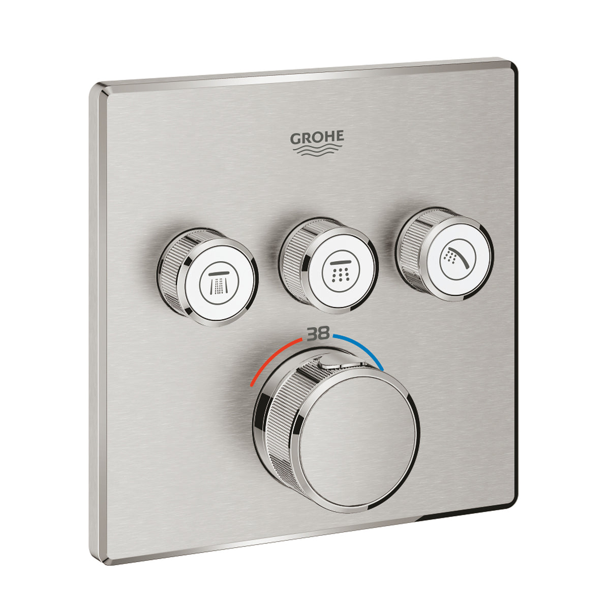Grohe Grohtherm SmartControl Akış Kontrollü Ankastre Termostatik Banyo Bataryası (3 Yollu, Sıva Üstü Grubu), Paslanmaz Çelik - Ürün Görseli