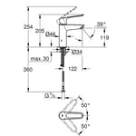 Grohe Eurosmart Termostatik Özellikli Lavabo Bataryası (M-Boy) - Teknik Çizim