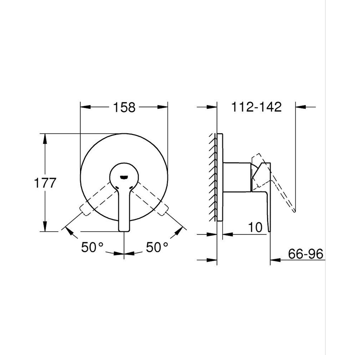 Grohe Lineare Ankastre Duş Bataryası (Sıva Üstü Grubu) - Teknik Çizim