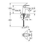 Grohe Eurodisc Cosmopolitan Lavabo Bataryası - Teknik Çizim