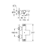 Grohe Grohtherm Termostatik Banyo Bataryası - Teknik Çizim