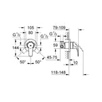 Grohe BauCurve Ankastre Duş Bataryası - Teknik Çizim