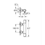 Grohe Grohtherm 500 Termostatik Duş Bataryası - Teknik Çizim