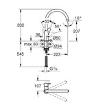 Grohe BauEdge Kuğu Borulu Eviye Bataryası - Teknik Çizim