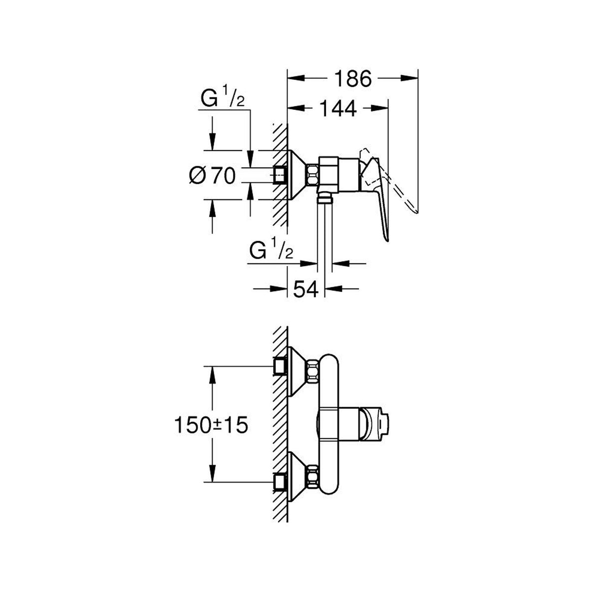 Grohe BauEdge Duş Bataryası - Teknik Çizim