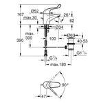 Grohe Euroeco Special Lavabo Bataryası, Sifon Kumandalı - Teknik Çizim