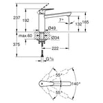 Grohe BauCurve Eviye Bataryası - Teknik Çizim