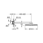 Grohe Rainshower SmartActive 310 Tepe Duşu Seti, 31 cm, 2 Akışlı - Teknik Çizim