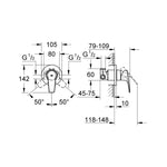 Grohe BauFlow Ankastre Duş Bataryası - Teknik Çizim