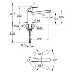 Grohe Eurosmart Eviye Bataryası, Paslanmaz Çelik - Teknik Çizim