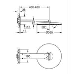 Grohe Rainshower Aqua Yuvarlak Tepe Duşu Seti, 36 cm, 2 Akışlı, Krom-Ay Beyazı - Teknik Çizim