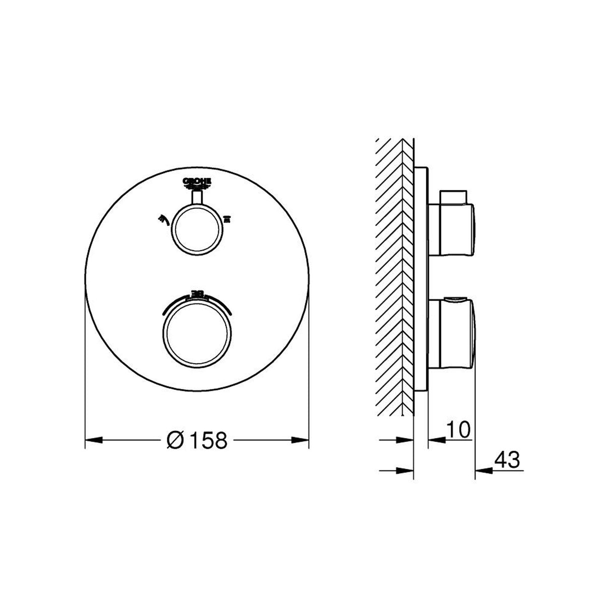 Grohe Grohtherm Termostatik Banyo/Duş Bataryası (Sıva Üstü Grubu), 2 Yollu - Teknik Çizim