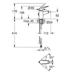 Grohe Euroeco Sifon Kumandalı Bide Bataryası, S-Boy - Teknik Çizim