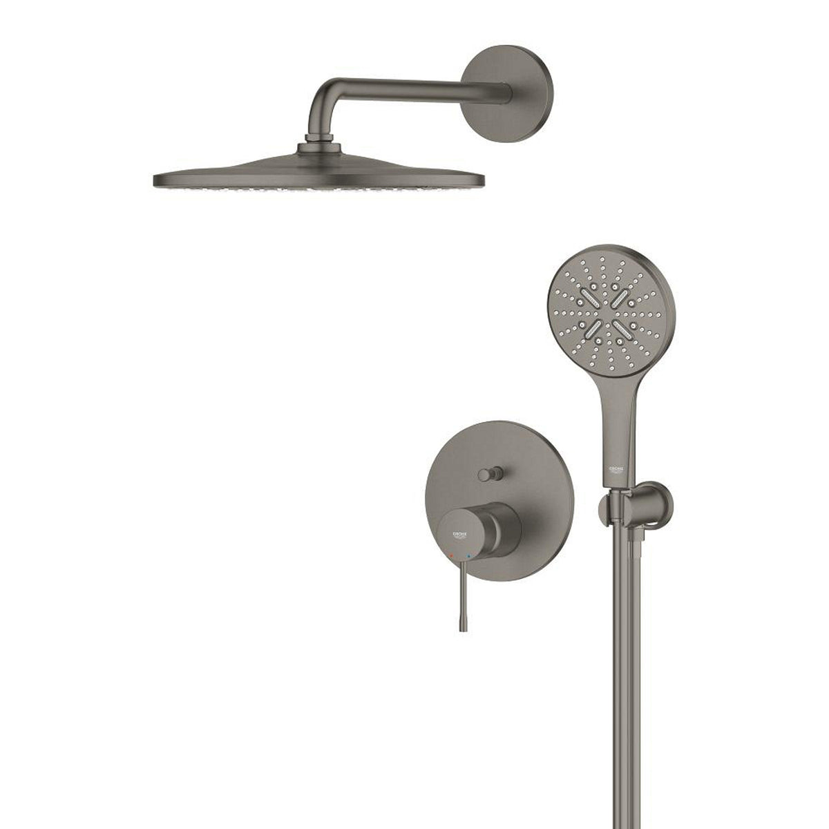 Grohe Essence Ankastre Banyo/Duş Bataryası, Tepe ve El Duşu Seti, Fırçalı Sert Grafit - Ürün Görseli