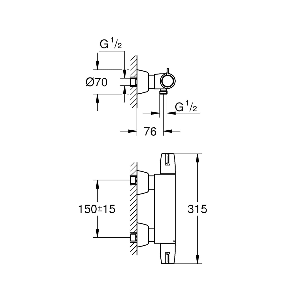 Grohe Grohtherm Special Termostatik Duş Bataryası - Teknik Çizim