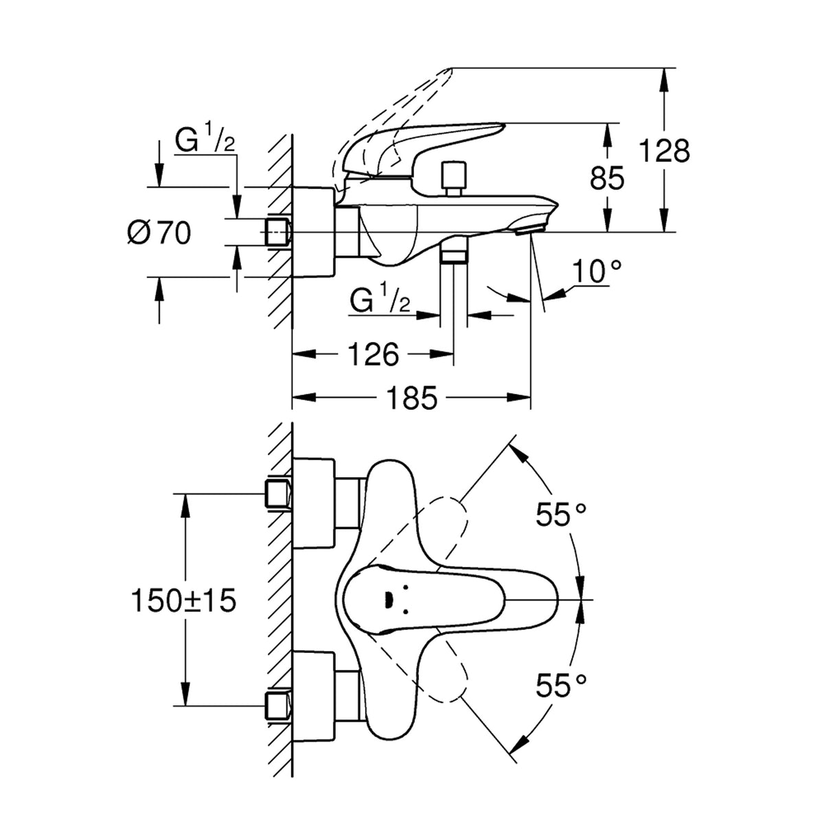 Grohe Eurostyle Banyo Bataryası - Teknik Çizim